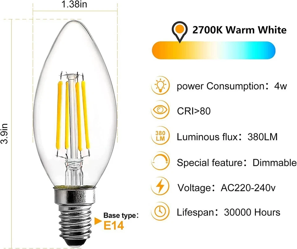 E14 LED 4W 6W kerzenbirnen Dimmbar Leuchtmittel Glühbirne Kerze Lampe Warmweiß - Bild 4 von 4