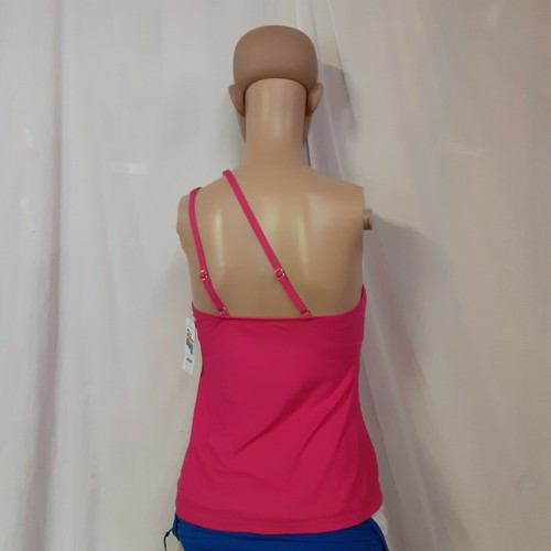 Womens Time And Tru Pink One Shoulder Tankini Swim Suit Top Size Small NWT - Picture 3 of 4