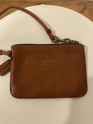 Coach Embossed Horse and Carriage Wristlet Cognac