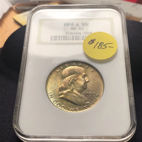 1959-D Franklin Half Dollar 50c NGC - MS65 Old no Line Holder  Beautiful Toning