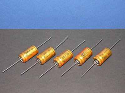Roederstein Kondensator axial Elko 220uF 63V 105° 30x16 mm Lot mit 5 Stk.