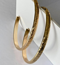 Earrings Gold Hoops with Floral Pattern 2.5 inch Hinge Closure