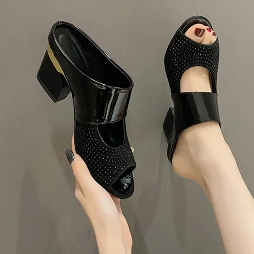 Damen Sandalen Eckiger Absatz Pumps Mode Sommer High Heels Pantoletten Hausschuhe Schuhe - Bild 7 von 21