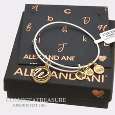 Authentic Alex and Ani Two Tone W Expandable Rafaelian Silver Charm Bangle