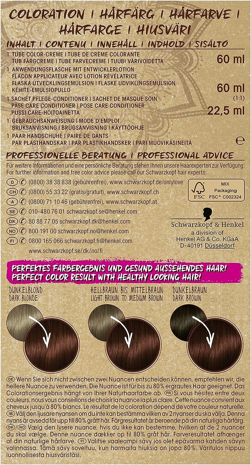 3 x Schwarzkopf Only Love Coloration Haarfarbe 4.68 Mokkabraun 