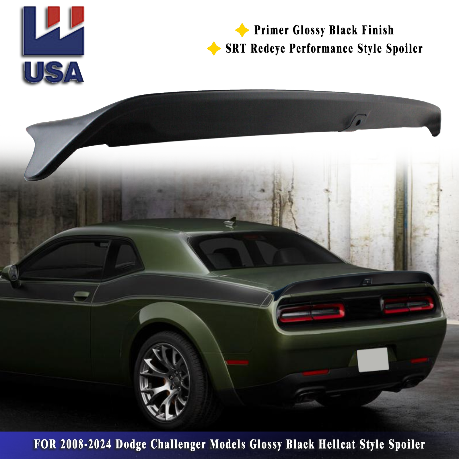 Glossy Black Hellcat-Style Trunk Spoiler for 2015-2024 Dodge Challenger