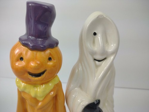 Vintage Handmade Ceramic Halloween Ghost Pumpkin Figurine 1981 Set figurine - Picture 12 of 12