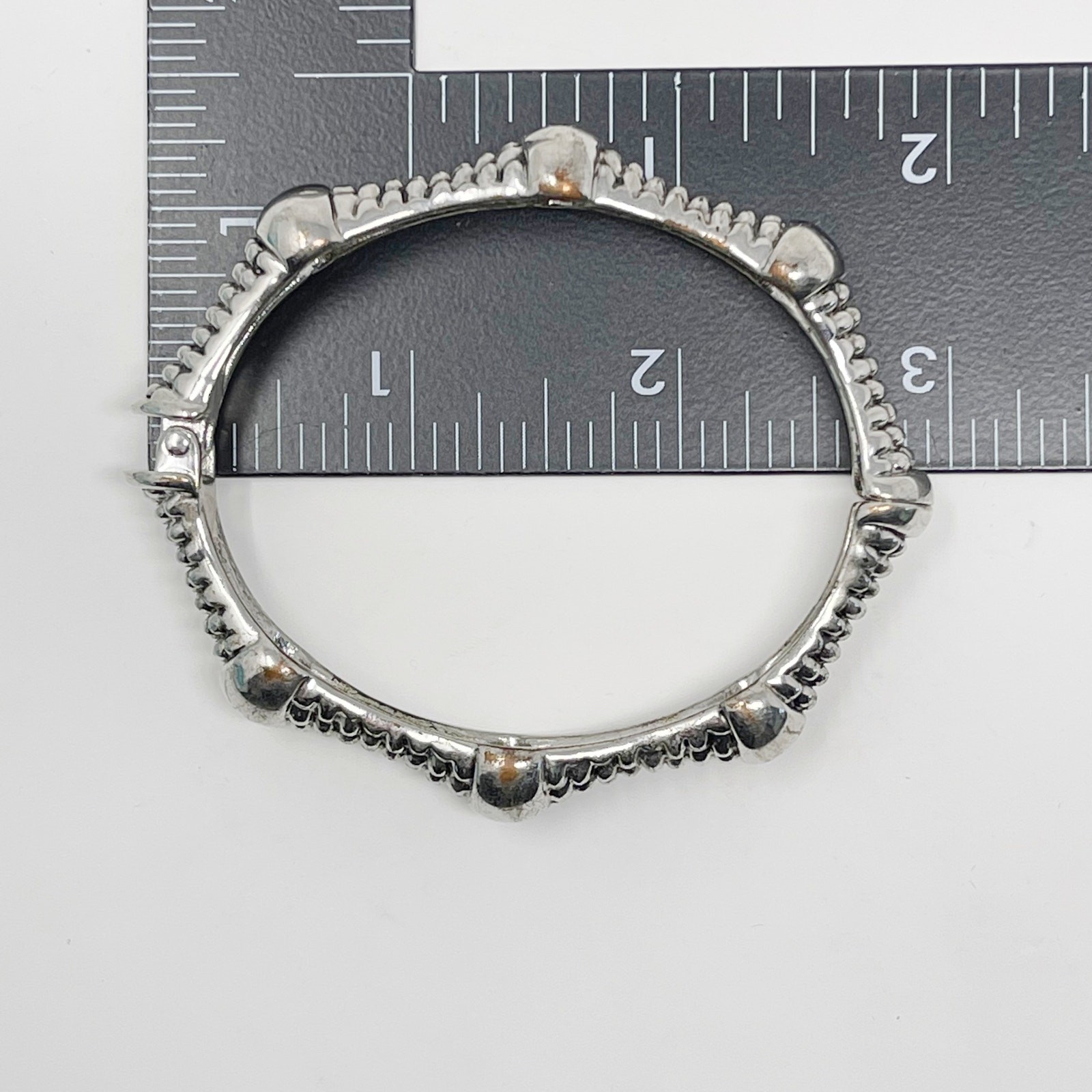 Silver Hinged Cuff Bracelet Textured Boutique Ban… - image 6