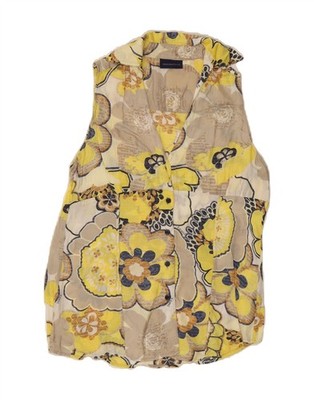 TRUSSARDI Damen ärmelloses Shirt Bluse UK 14 Large beige Blumen Viskose DG44