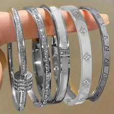 Stainless Steel Bracelet with Sparkling Rhinestones