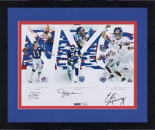 Framed Simms, Manning & Anderson Giants Signed 16x20 Super Bowl Collage Photo