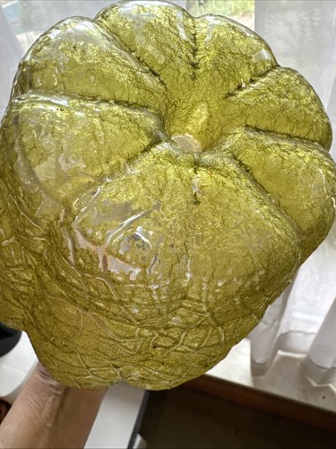 Paralume lampada vintage in vetro crepitato verde ambra, art deco MCM? Frankart? 8 1/2" - Foto 7 di 12
