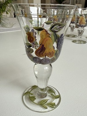 Certified Intl La Toscana 16 Oz goblets, w/ fruit, flower, and leaf. SET OF 6