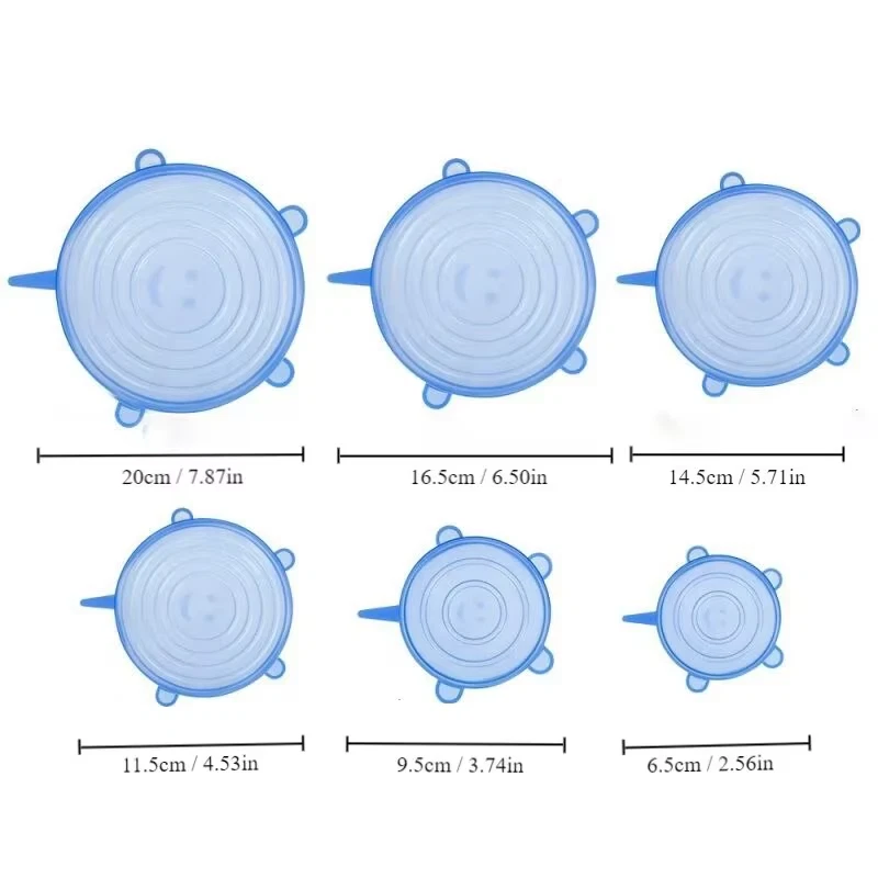 6Pcs Reusable Silicone Stretch Lids for Food Bowls - Multifunctional Fruit and V