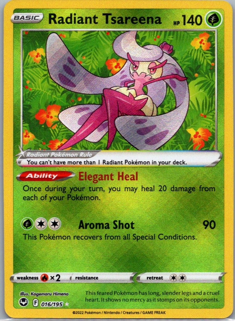 Radiant Tsareena 016/195 Radiant Rare Silver Tempest Pokemon Holo Near Mint