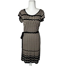 Julian Taylor New York Women’s Chevron Knit Dress Size Medium Black Beige Short