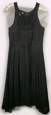 Black Lace Sleeveless A-Line Knee Length Dress Round Neck Solid Women