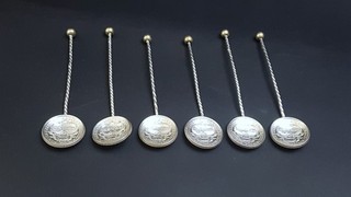Set 6 Stg Silver Art Deco Teaspoons w Australian Parliament 1927 Florins 90g