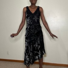 VTG Y2K Whimsigoth BlackGrey Velvet BurnOut BiasCut Asymmetric Slip Dress size 8