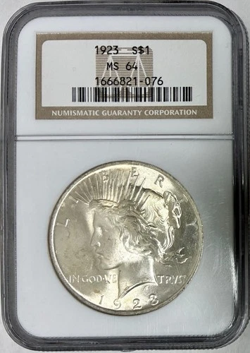 1923 Silver Peace Dollar, NGC MS-64, Older Holder