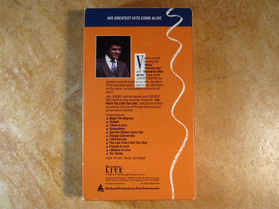JOHNNY MATHIS CONCERT LIVE GREATEST HITS DENIECE WILLIAMS VHS 1ST ED ...