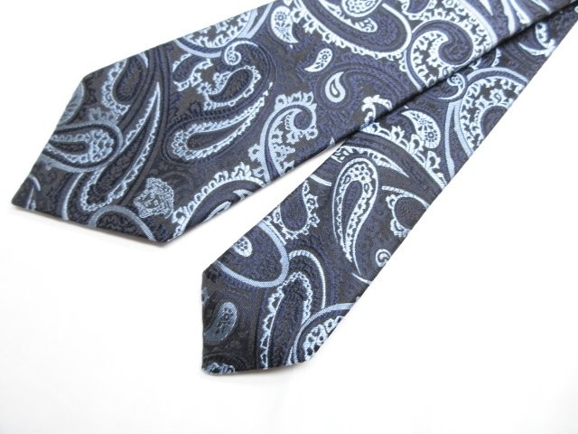 VERSACE Men's Tie Silk Black And Light Blue Italy thumbnail 5