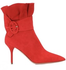 Brand New Red Aquazzura Palace Suede Ruffle B...