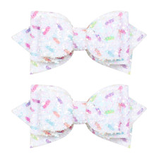 Glitter Sprinkle Birthday Gift Hair Bows 3" Small Cute Sparkling Confetti Bow Ha