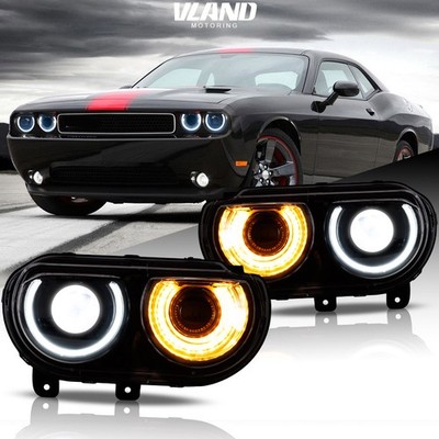 Pair VLAND LED Headlights For Dodge Challenger 2008-2014 Sequential Turn Signal