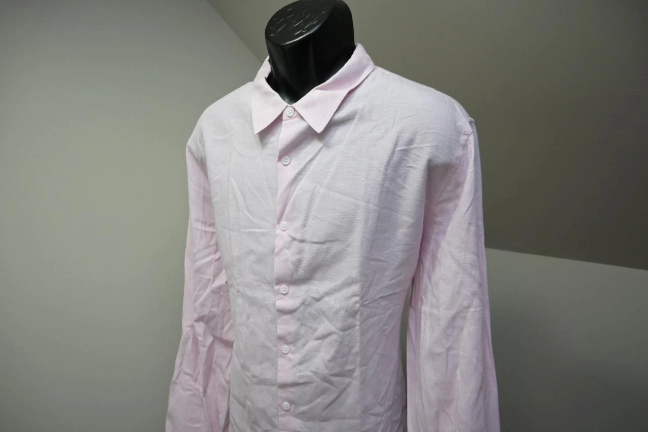 Onia Linen Viscose Button Up Dress Shirt Pink Long Sleeve Mens Size XL