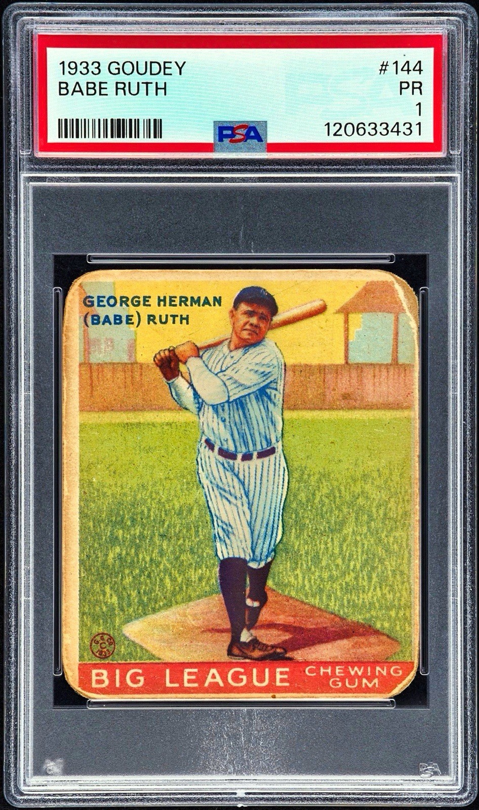 1933 Goudey #144 Babe Ruth New York Yankees HOF PSA 1 PR