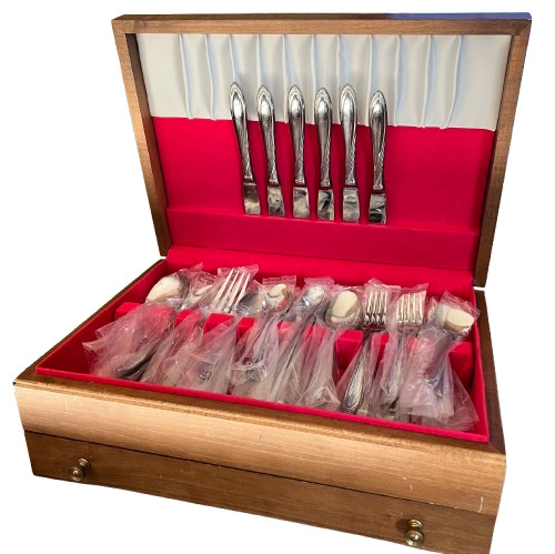 Nakazato Stainless Flatware Set 87 Pc Japan Dotted Swirl 6 Place Setting Serving