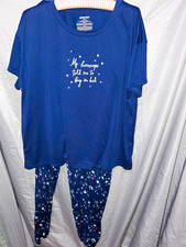 Joyspun Women&rsquo;s XL 16-18 Blue Horoscope Stars/Moon Graphic Pajama Set