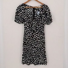 Loft Abstract Polka Dot Mini Dress Womens Size XSP Black White NWT Flirty Brunch