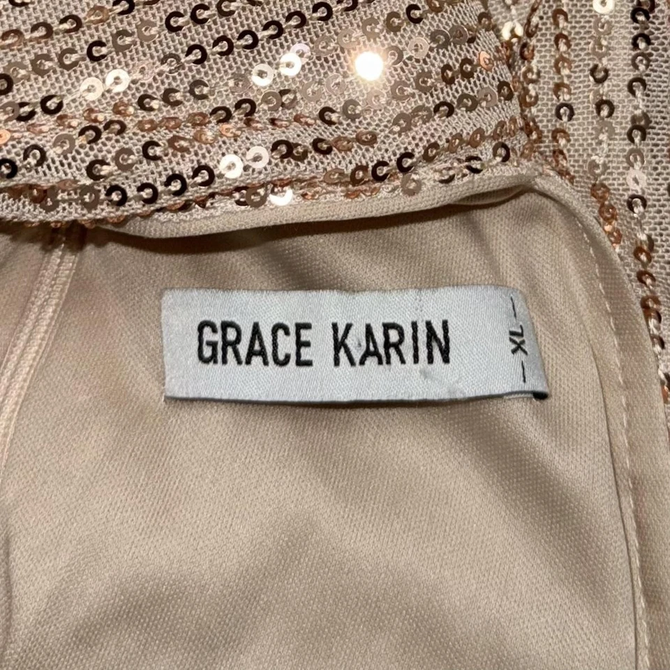 Grace Karin Dress Womens XL Tan Gold Halter Twist Neck Sequin Sparkly Evening  - Image 3 of 4