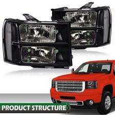 Headlights Headlamps 2007-2013 Gmc Sierra 1500 2500hd 3500hd Crystal Leftright