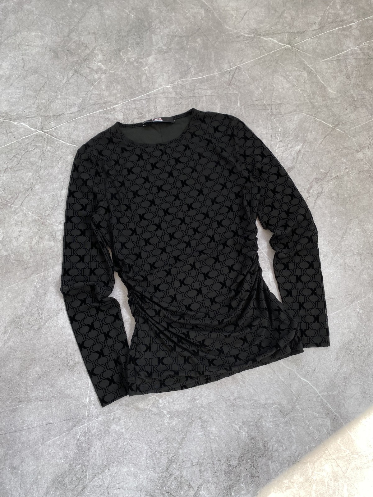 Karl Lagerfeld Paris Multi Logo Print Blouse Long Sleeves Black Size S