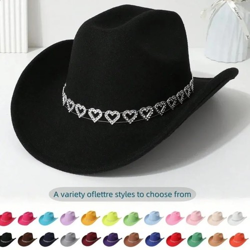 Cowgirl Cowboy Hat Rhinestone Heart Band Rodeo Western Country Festival Cap