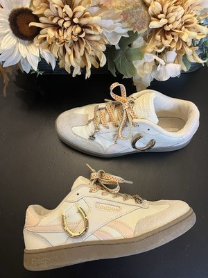 Reebok Club C Cream Pink Customized Charm & Laces Sneakers Sz 8 Ortholite