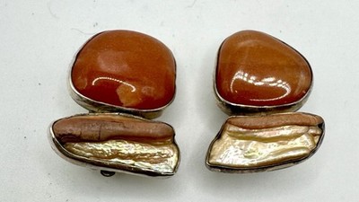 Rebecca Collins Sterling Clip On Earrings Bless Our Earth Natural Stone Jewelry