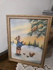 Franciscaines Missionaires de Marie Watercolor Collage Orig Stamp Art Signed VTG