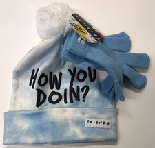 Beanie Cap - Friends TV Series Blue w/Glove Mitten Hat Set Knit NEW