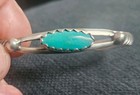 925 Sterling Silver: Vintage; Oval Turquoise, Open Ends Native American Bracelet — photo 3