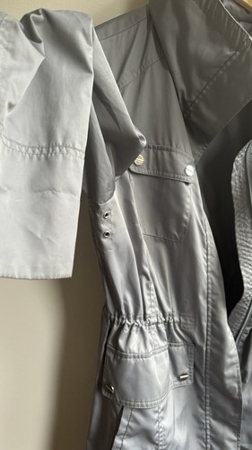 Calvin Klein Vtg Rain Trench Jacket L Grey Silver Utility Hooded Military Coat - Picture 14 of 18