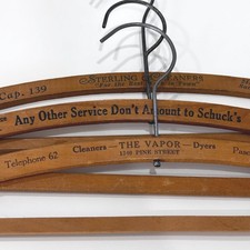 Set of 3 vintage wooden dry cleaner clothes hangers- vtg advertising California