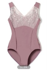 Chacott Leotard V-Neck Mesh Purple Floral Embroidery M