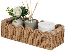CubesLand Paper Rope Scalloped Edge Toilet Paper Storage Basket, Small Living Ro