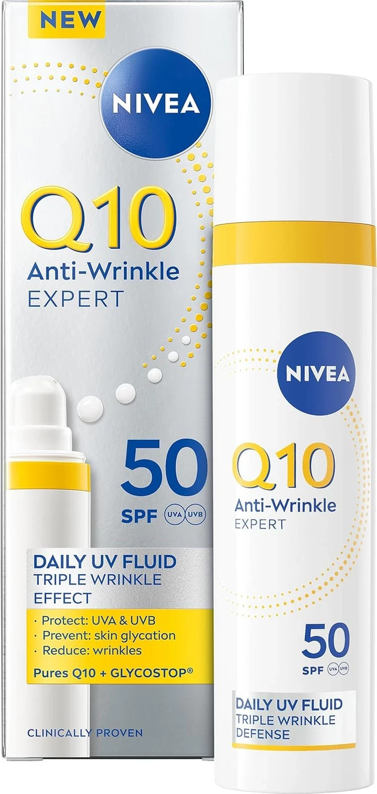NIVEA Q10 Anti-Wrinkle Expert Daily UV Face Fluid SPF 50 40Ml, Anti-Ageing Cream