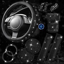 11PCS Bling Car Accessories Set for Women   Steering Wheel  Seat Belt Covers