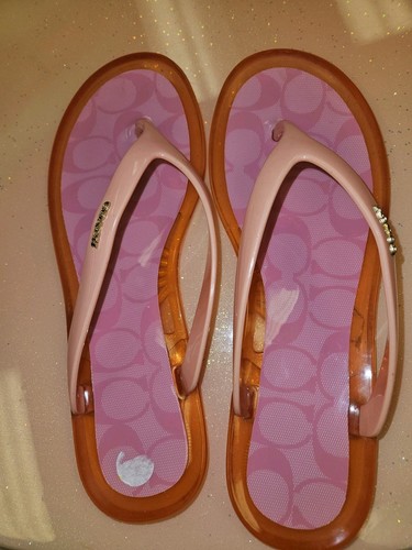 Coach Lyra Women's 8 Pink Jelly Signature Thong Sandals Flip Flops